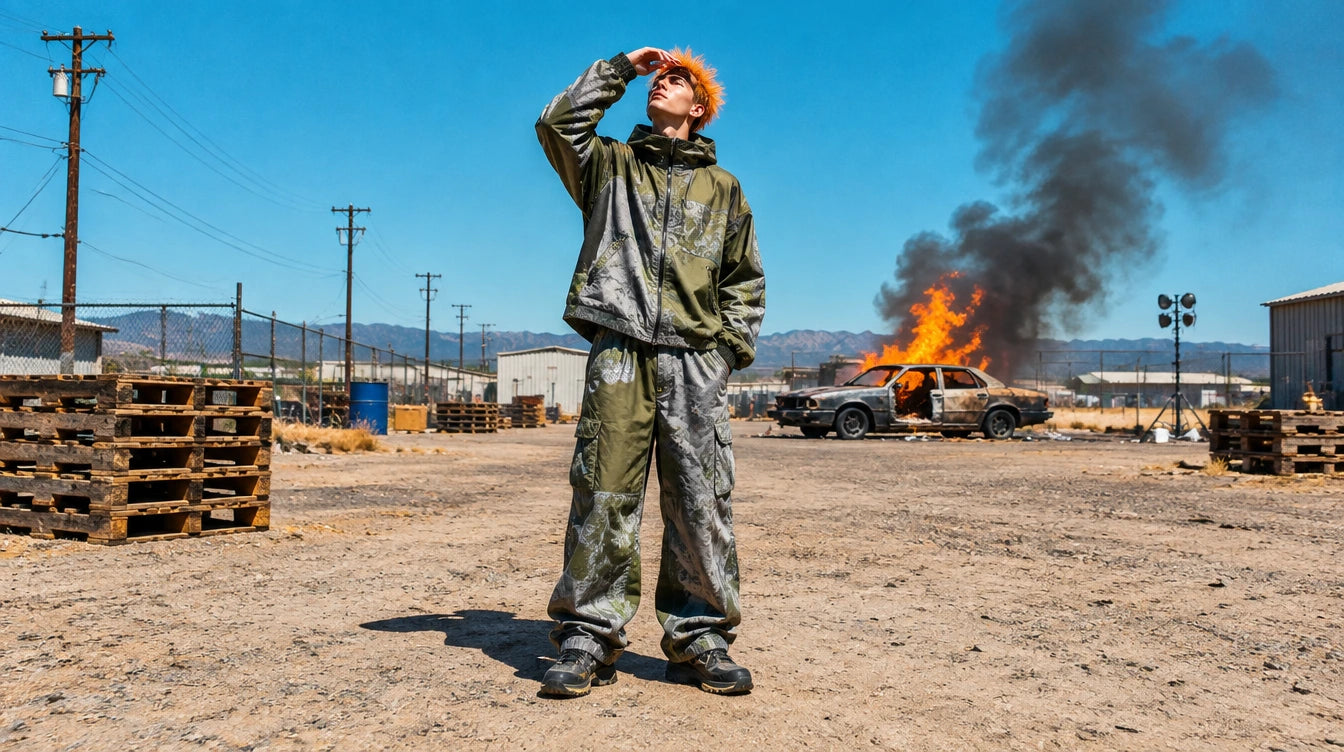 Asheline streetwear campaign in an industrial setting